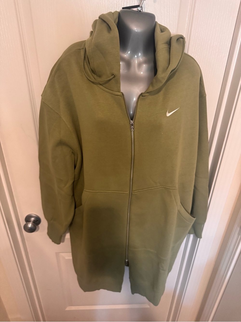 Nike Olive Zip-Up Hooded Utility Jacket /Dress with White Swoosh